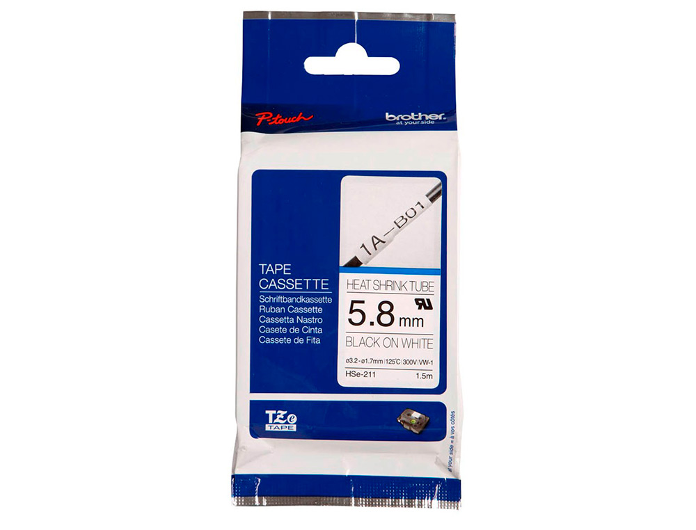 RUBAN BROTHER THERMORETRACTIBLE HSE 211 5,8MM ETIQUETTE IMPRESSION NOIR/BLANC