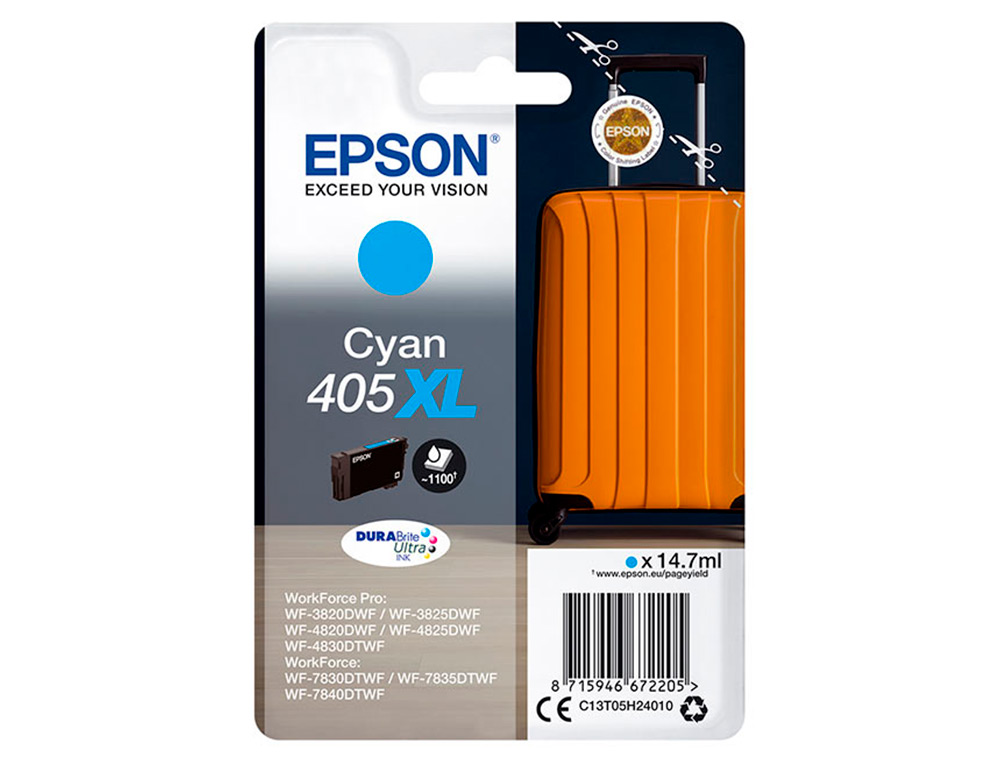 CARTOUCHE EPSON JET D'ENCRE 405 XL VALISE COULEUR CYAN 14,7ML