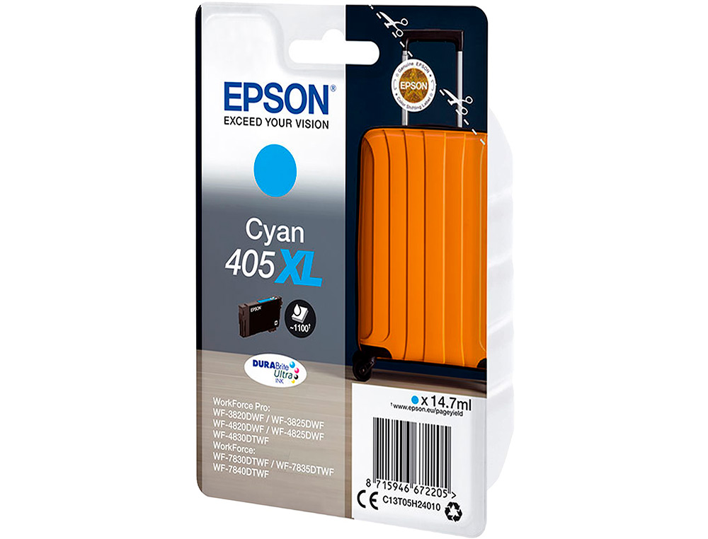 CARTOUCHE EPSON JET D'ENCRE 405 XL VALISE COULEUR CYAN 14,7ML