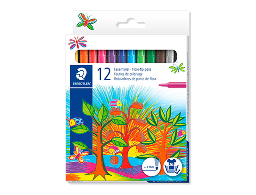 STYLO FEUTRE STAEDTLER 325 POINTE MOYENNE 1MM PACK DE 12 COULEURS ASSORTIES