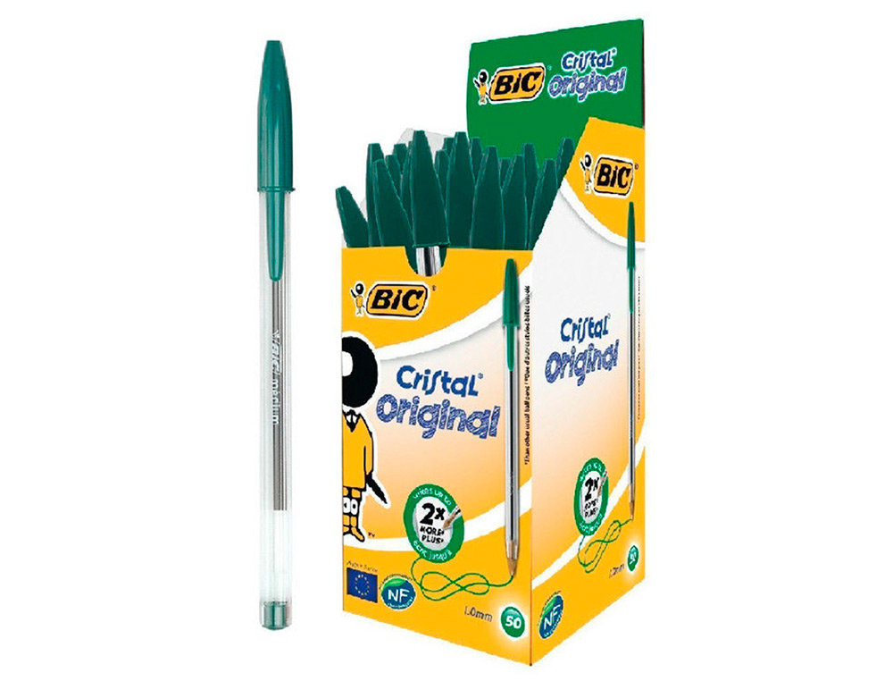 STYLO-BILLE BIC CRISTAL ÉCRITURE MOYENNE 0.5MM ENCRE CLASSIQUE BILLE INDÉFORMABLE CAPUCHON COULEUR ENCRE VERT
