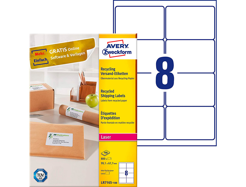 ETIQUETTE AUTOCOLLANTE AVERY ADRESSE RECYCLEE LASER BLANC  99,1 X 67,7 MM BOITE DE 800