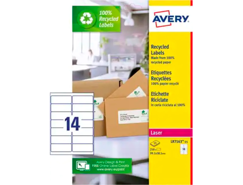 ETIQUETTE AUTOCOLLANTE AVERY ADRESSE RECYCLEE LASER BLANC 99,1 X 38,1MM BOITE DE 210