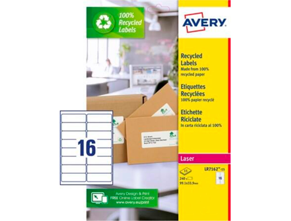 ETIQUETTE AUTOCOLLANTE AVERY ADRESSE RECYCLEE LASER BLANC 99,1 X 33,9MM BOITE DE 240
