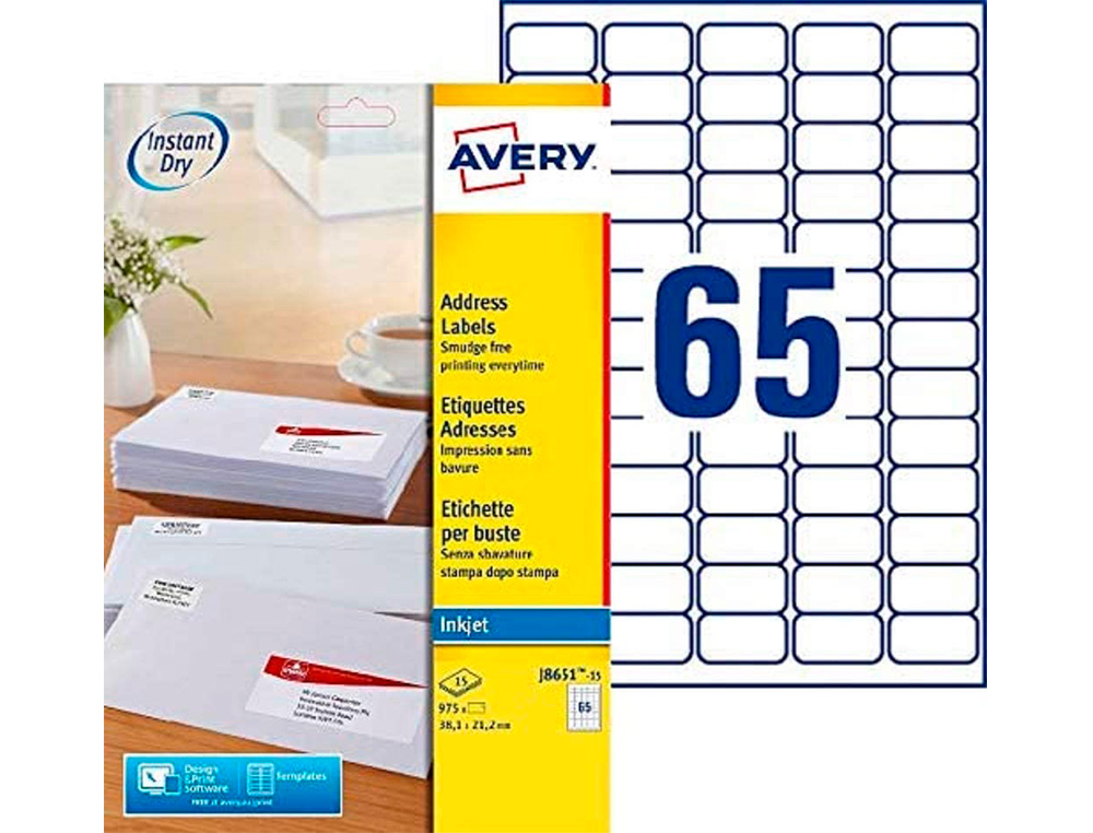 ETIQUETTE AUTOCOLLANTE AVERY ADRESSE RECYCLEE LASER BLANC  38,1 X 21,2MM  BOITE DE 975