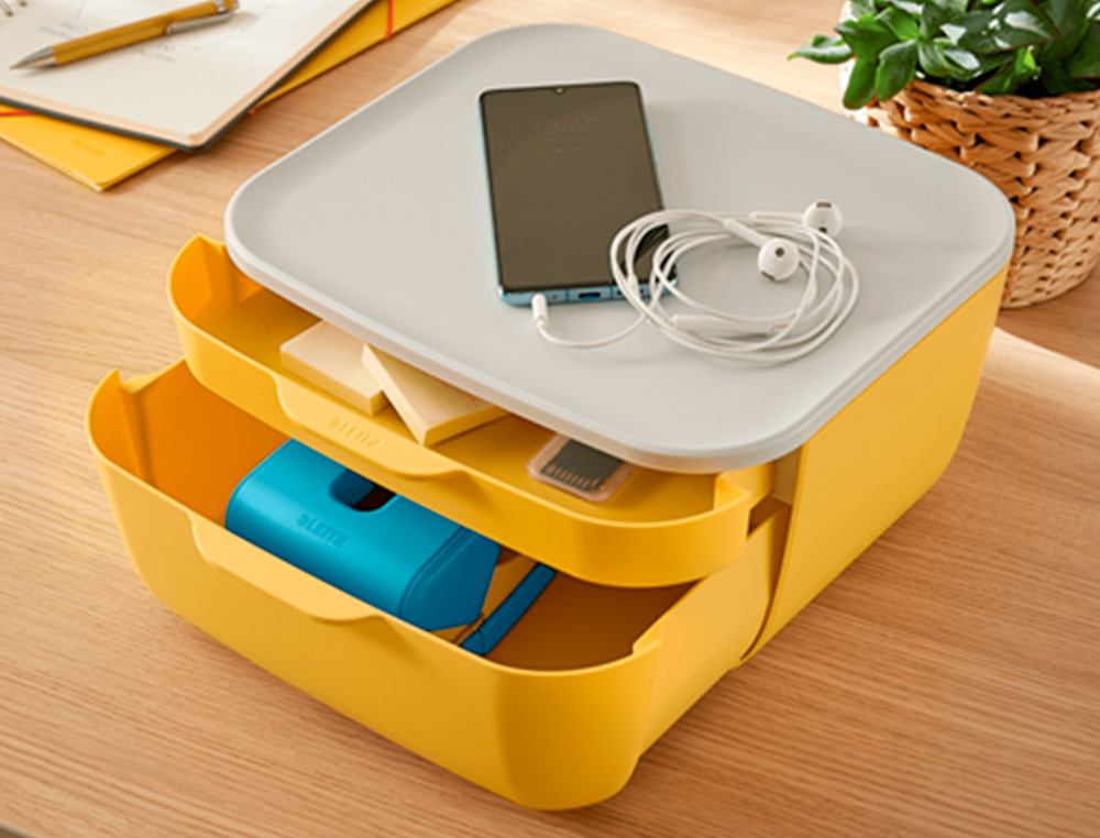 BLOC DE CLASSEMENT LEITZ COSY POLYSTYRENE. COLORIS JAUNE.   DIMENSIONS: 251 X 143 X 275MM