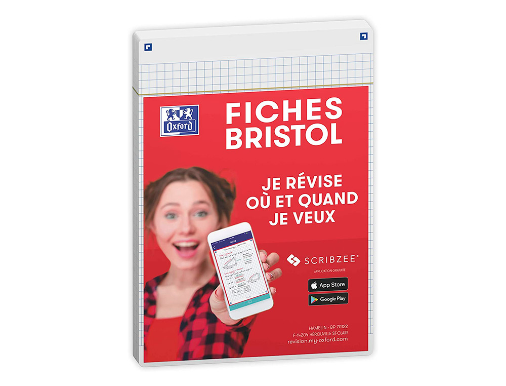 FICHES BRISTOL OXFORD REVISION 2.0 A5 PERFOREE 32 FICHES/FILM Q5X5 CADRE BLANC