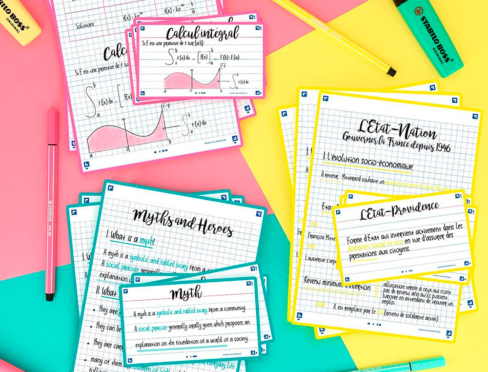 FICHES BRISTOL OXFORD REVISION 2.0 A5 PERFOREE 32 FICHES/FILM Q5X5 COULEUR ASSORTIES