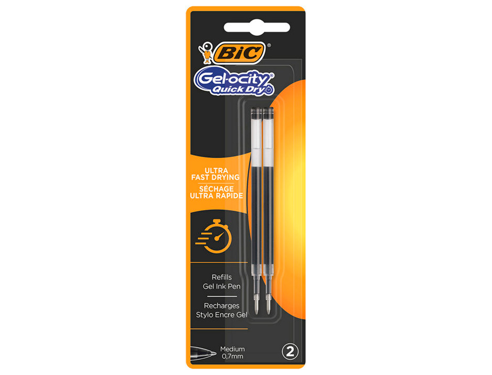 RECHARGE STYLO GEL BIC GELOCITY QUICK DRY POINTE MOYENNE NOIR BLISTER DE 2