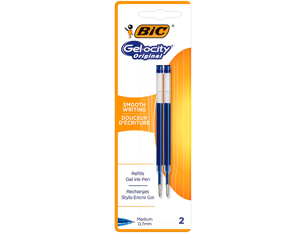 RECHARGE STYLO GEL BIC GELOCITY QUICK DRY POINTE MOYENNE BLEU BLISTER DE 2