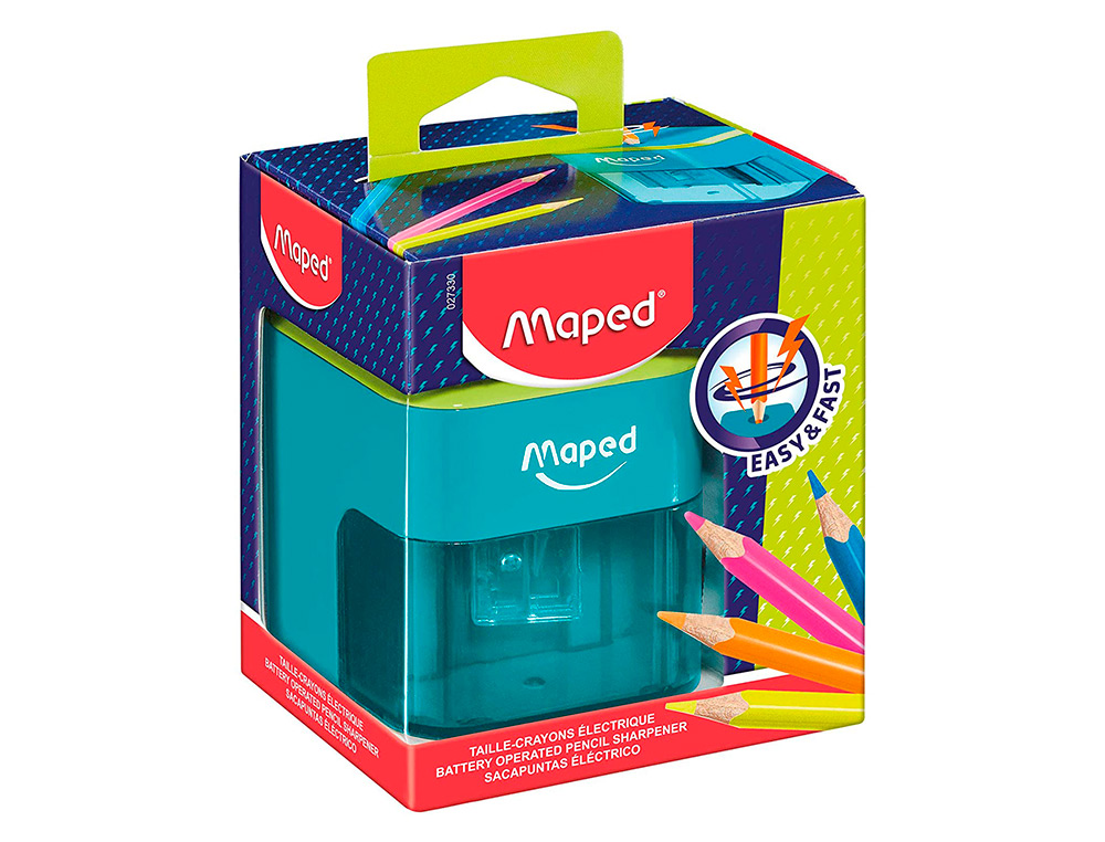 TAILLE-CRAYONS MAPED LECTRIQUE A PILE 1 TROU DIAMETRE 6 A 8MM AVEC RESERVOIR BICOLORE