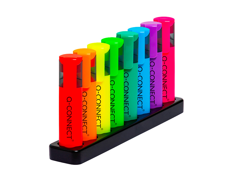 SURLIGNEUR Q-CONNECT FLUORESCENT NEON POINTE       BISEAUTEE ETUI DE BUREAU 8    COLORIS ASSORTIS