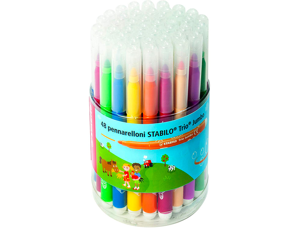 POT DE 48 FEUTRES DE COLORIAGE STABILO TRIO JUMBO 12 COLORIS ASSORTIS