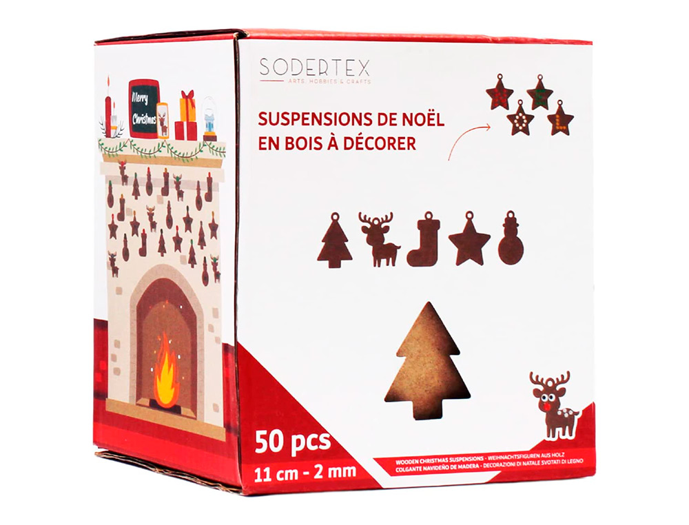FORMES DE NO L SODERTEX PLEINES EN BOIS + FILS DOR S - 2 MM - 14 CM - 5 FORMES - 50 PCS - 1 COLORIS