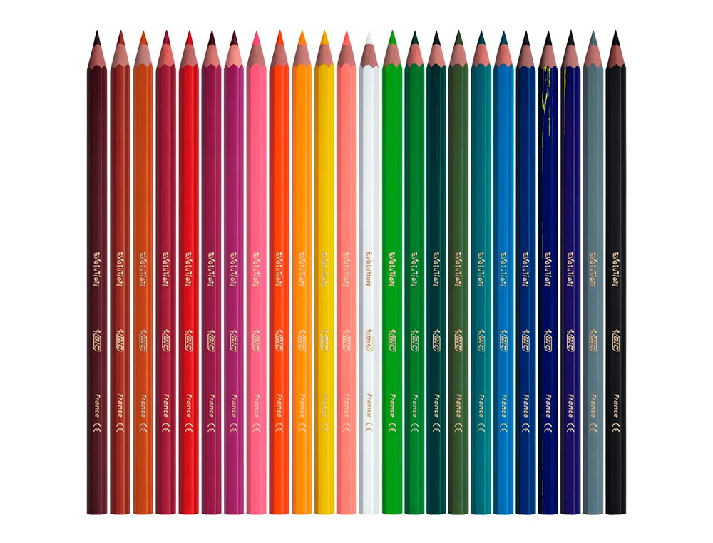 CRAYON DE COULEUR BIC EVOLUTION ECOLUTIONS - POCHETTE X 24 -CORPS HEXAGONAL - MINE SUPER SOLIDE