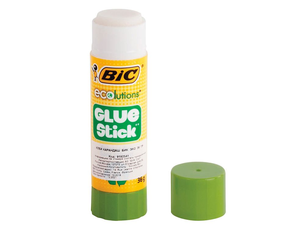 COLLE BIC  ECOLUTIONS  GLUE STICK - LAVABLE - TUBE DE 36  GR BOITE DE 12