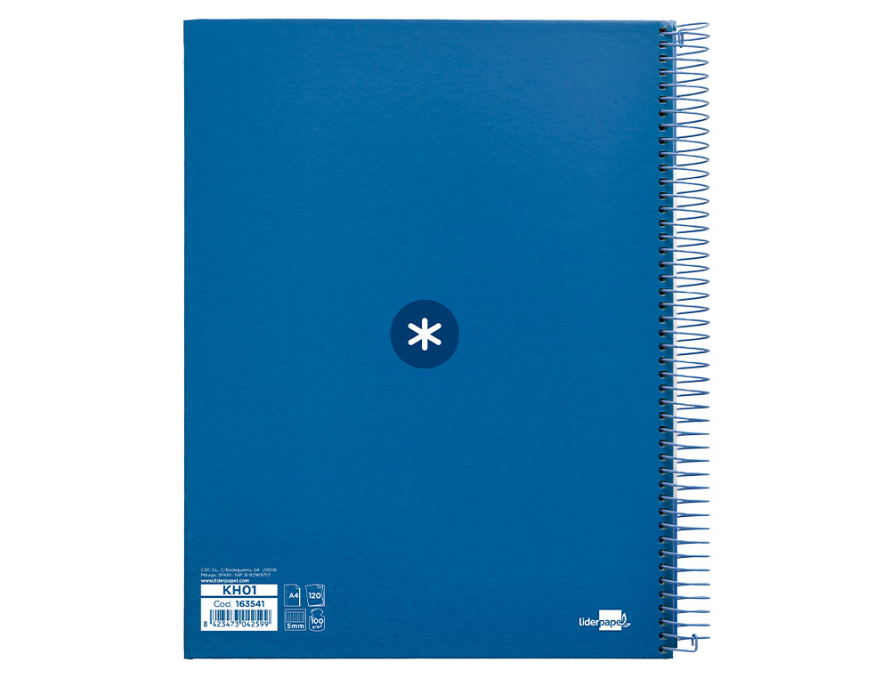 CAHIER SPIRALE ANTARTIK A4 240P 100G REMBORDE 5X5MM MICROPERFORE 5 BANDES 4 TROUS COLORIS BLEU