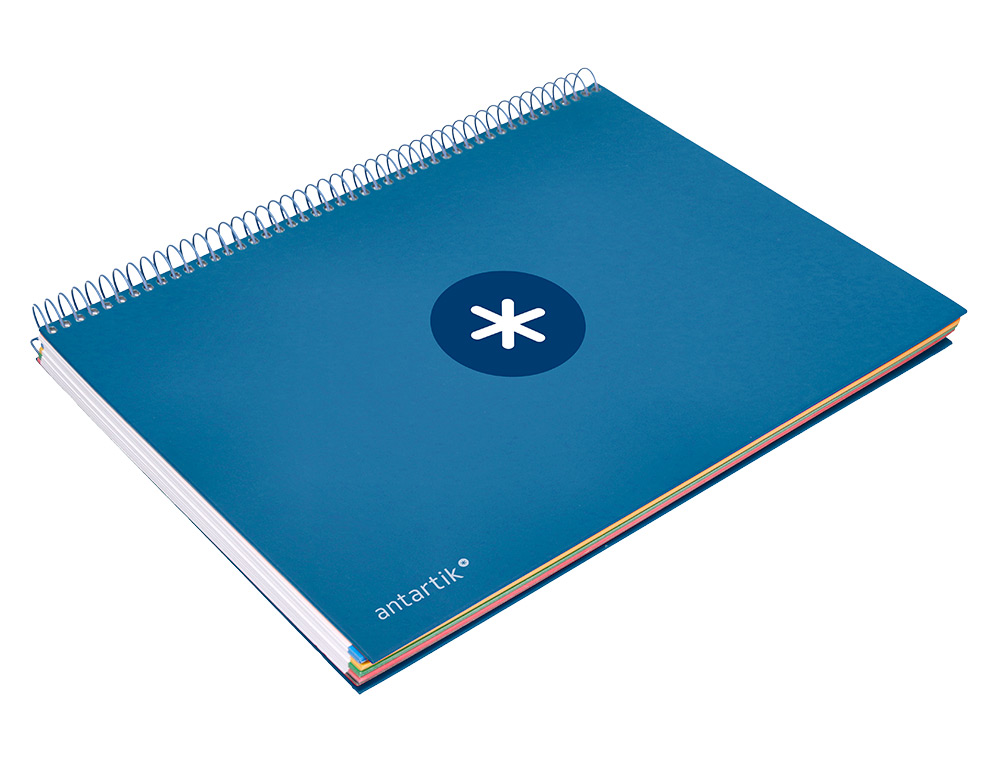 CAHIER SPIRALE ANTARTIK A4 240P 100G REMBORDE 5X5MM MICROPERFORE 5 BANDES 4 TROUS COLORIS BLEU