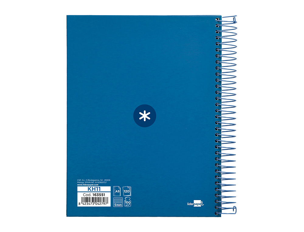 CAHIER SPIRALE ANTARTIK A5 14,8X21CM 240P 90G/M2 5X5MM 6 TROUS COIL-LOCK COLORIS BLEU  MARINE