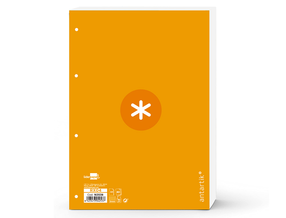 FEUILLET MOBILE ANTARTIK A4 80FEUILLES 100G QUADRILLAGE 5MM 4 TROUS BORD COLORIS JAUNE