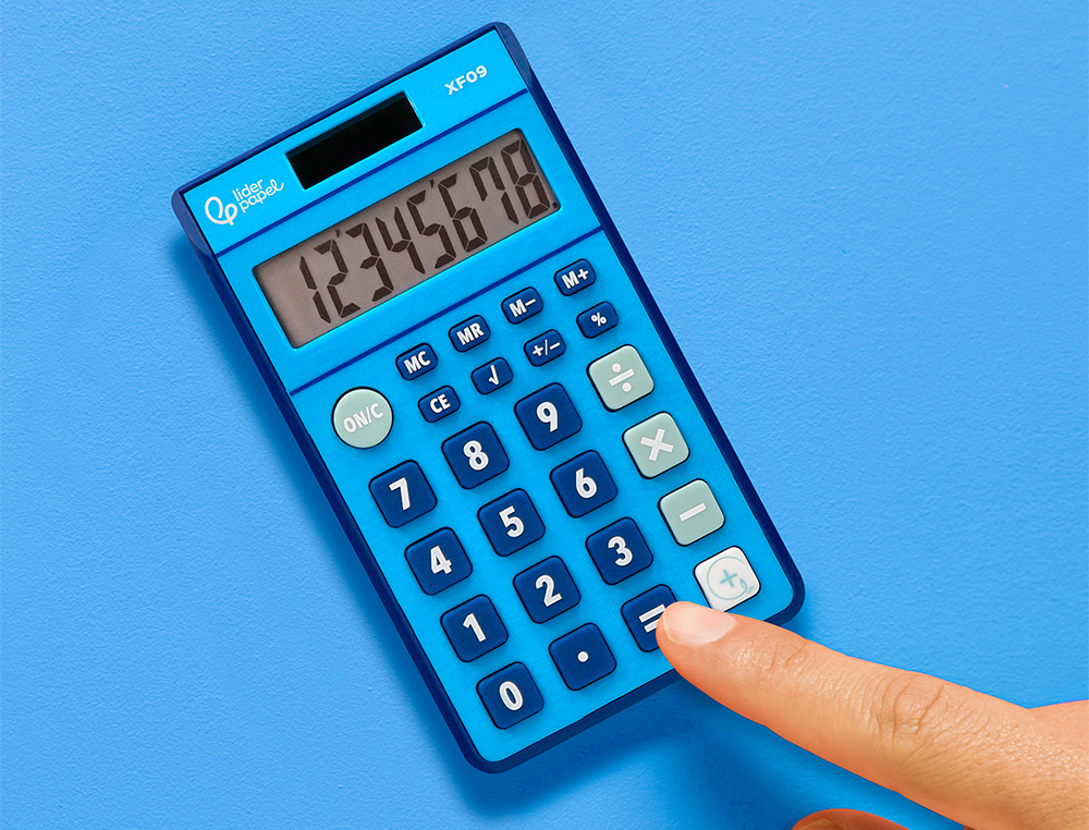 CALCULATRICE DE POCHE LIDERPAPEL XF09 8 CHIFFRES SOLAIRE ET PILES 115X65X8 MM COLORIS BLEU