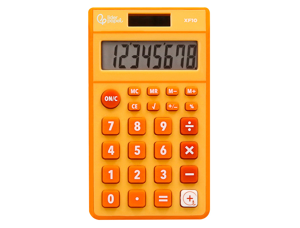 CALCULATRICE DE POCHE LIDERPAPEL XF10 8 CHIFFRES SOLAIRE ET PILES 115X65X8 MM COLORIS ORANGE