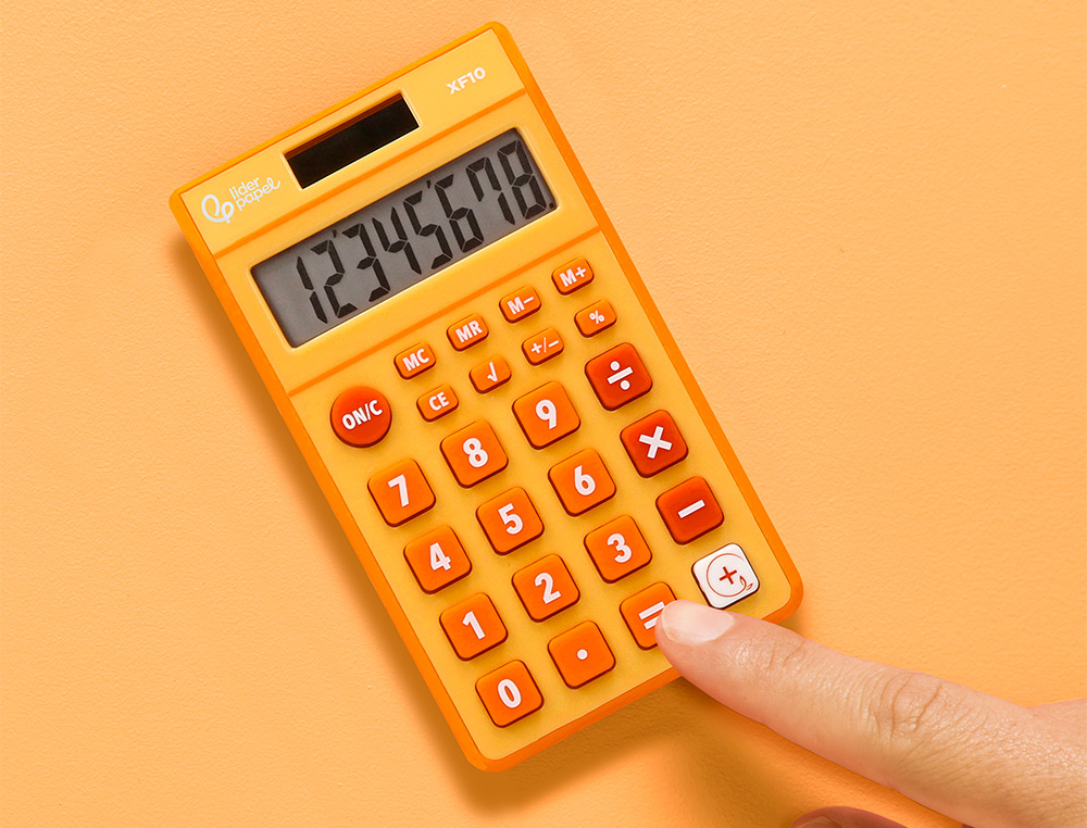 CALCULATRICE DE POCHE LIDERPAPEL XF10 8 CHIFFRES SOLAIRE ET PILES 115X65X8 MM COLORIS ORANGE