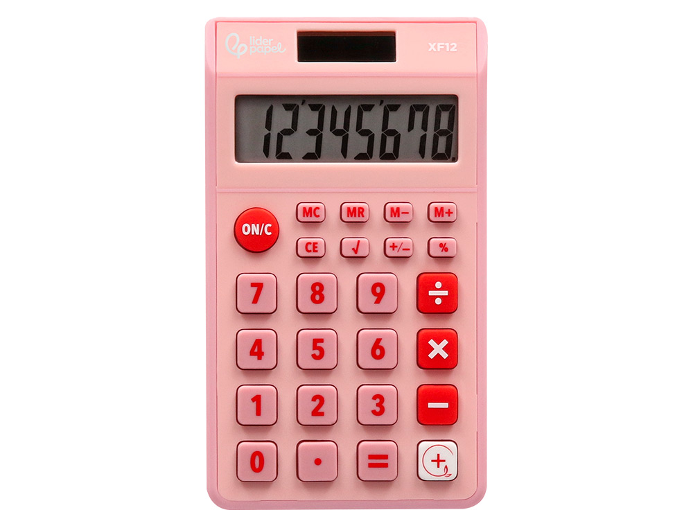 CALCULATRICE DE POCHE LIDERPAPEL XF12 8 CHIFFRES    SOLAIRE ET PILES 115X65X8 MM  COLORIS ROSE