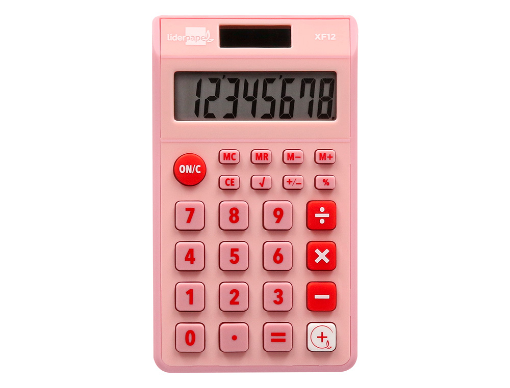 CALCULATRICE DE POCHE LIDERPAPEL XF12 8 CHIFFRES SOLAIRE ET PILES 115X65X8 MM COLORIS ROSE