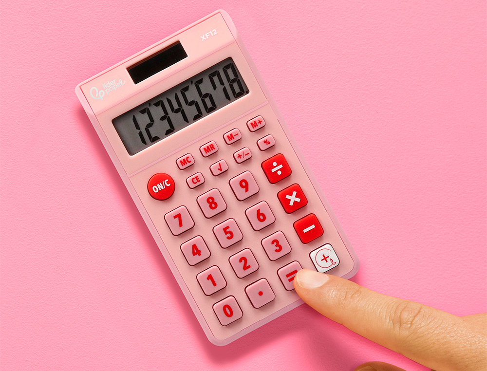CALCULATRICE DE POCHE LIDERPAPEL XF12 8 CHIFFRES    SOLAIRE ET PILES 115X65X8 MM  COLORIS ROSE