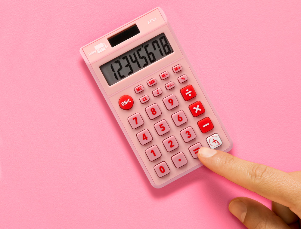 CALCULATRICE DE POCHE LIDERPAPEL XF12 8 CHIFFRES SOLAIRE ET PILES 115X65X8 MM COLORIS ROSE