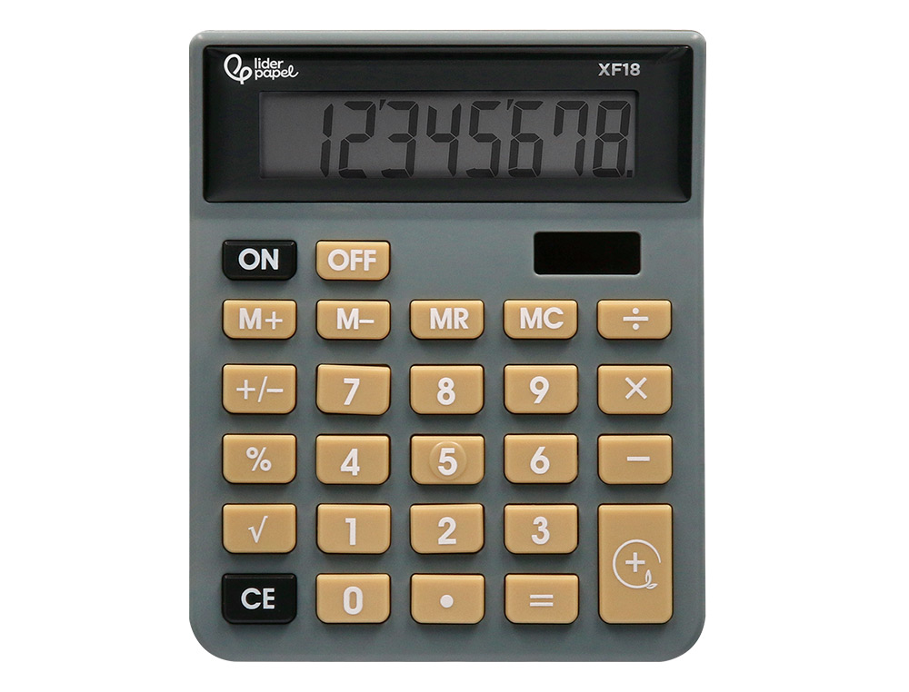CALCULATRICE DE BUREAU LIDERPAPEL XF18 8 CHIFFRES SOLAIRE ET PILES 127X105X24 MM COLORIS GRIS