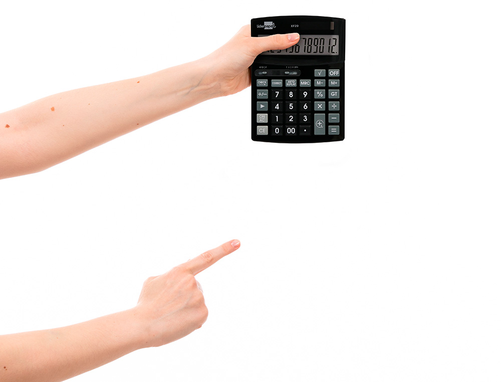 CALCULATRICE DE BUREAU LIDERPAPEL XF29 12 CHIFFRES TAXES SOLAIRE ET PILES COLORIS NOIR 190X140X30 MM