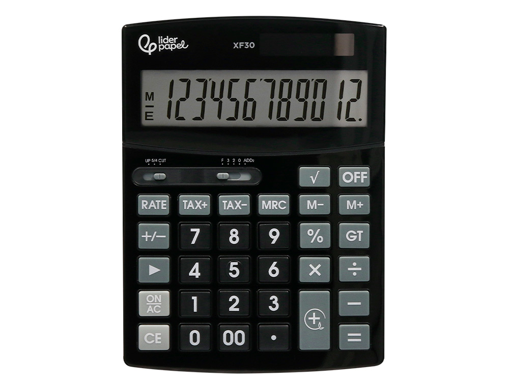 CALCULATRICE DE BUREAU LIDERPAPEL XF30 12 CHIFFRES   CORRECT AUTO-REPLAY SOLAIRE   ET PILES COLORIS NOIR