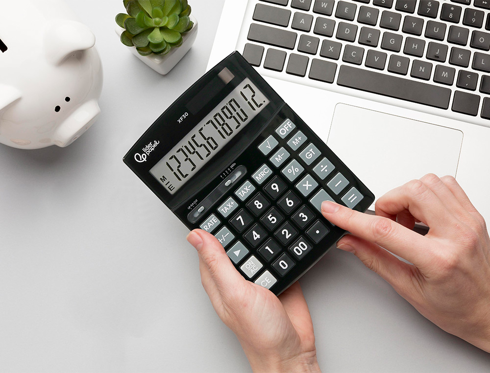 CALCULATRICE DE BUREAU LIDERPAPEL XF30 12 CHIFFRES   CORRECT AUTO-REPLAY SOLAIRE   ET PILES COLORIS NOIR