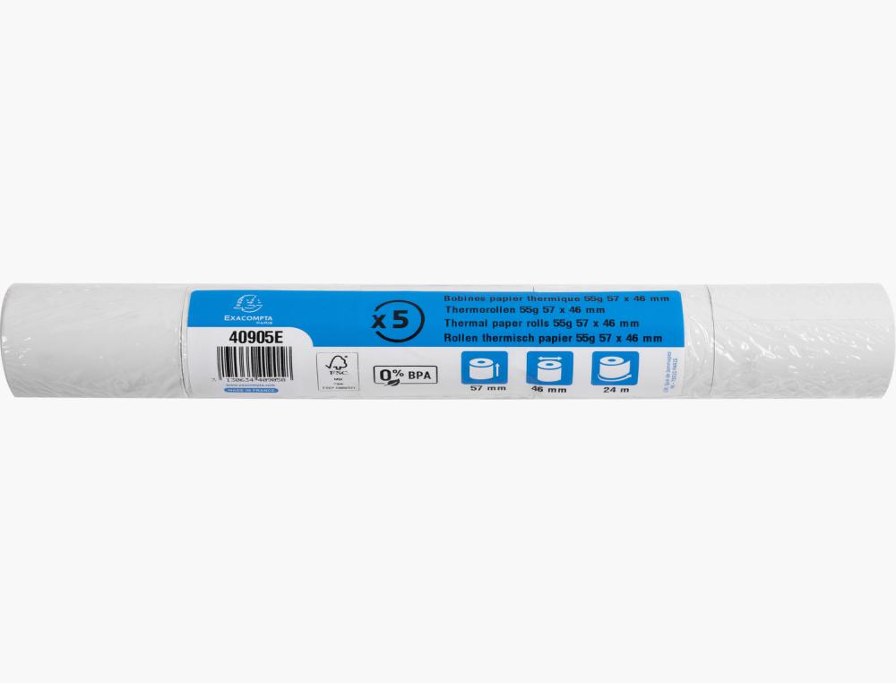 BOBINE 1 PLI THERMIQUE EXCOMPTA 55G  57X46MM-24M LOT DE 5
