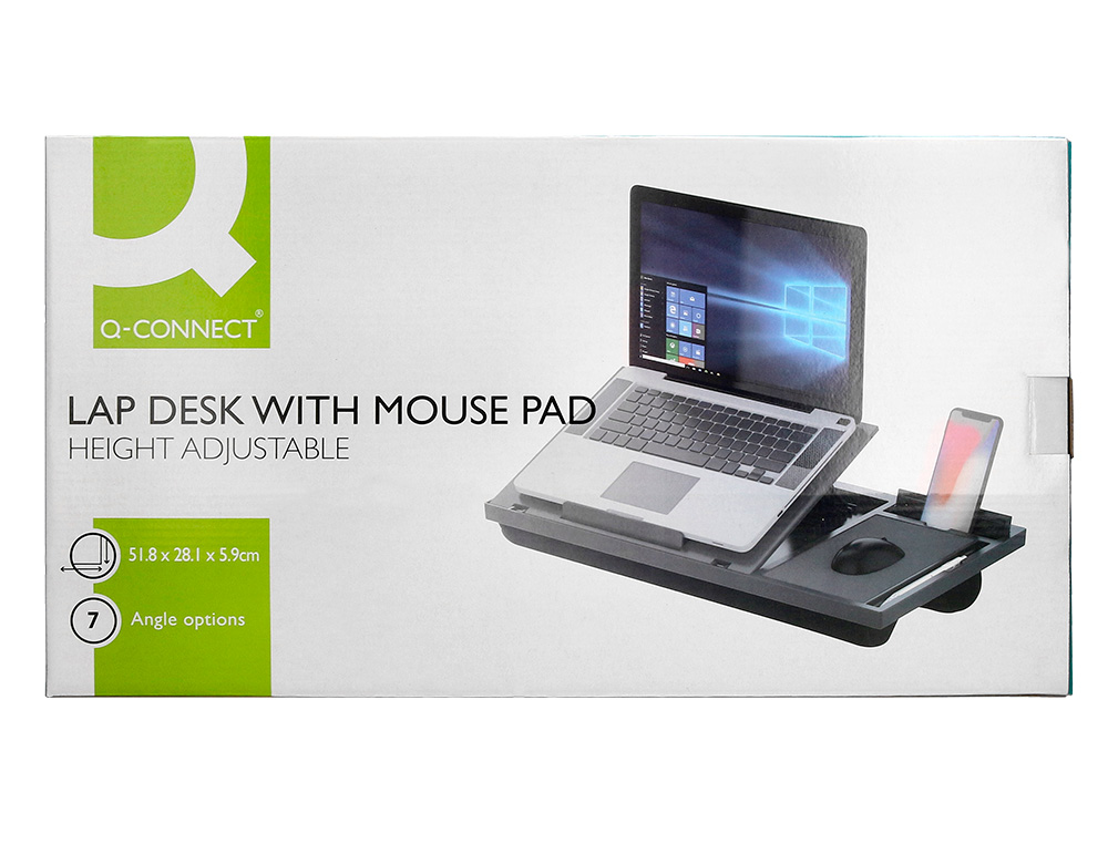 SUPPORT Q-CONNECT ORDINATEUR PORTABLE TAPIS DE SOURIS ET SUPPORT TELEPHONE 7 REGLAGES EN HAUTEUR COLORIS NOIR