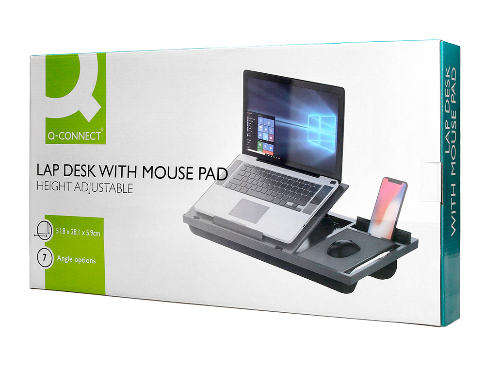 SUPPORT Q-CONNECT ORDINATEUR PORTABLE TAPIS DE SOURIS ET SUPPORT TELEPHONE 7 REGLAGES EN HAUTEUR COLORIS NOIR