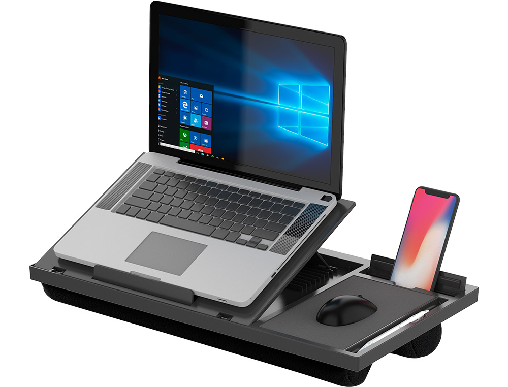 SUPPORT Q-CONNECT ORDINATEUR PORTABLE TAPIS DE SOURIS ET SUPPORT TELEPHONE 7 REGLAGES EN HAUTEUR COLORIS NOIR