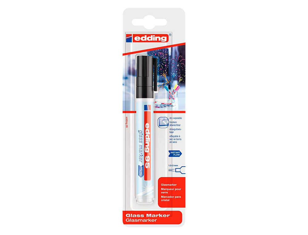 MARQUEUR EDDING 95 POUR VERRE POINTE RONDE TRACE 1,5 A 3MM  COLORIS NOIR