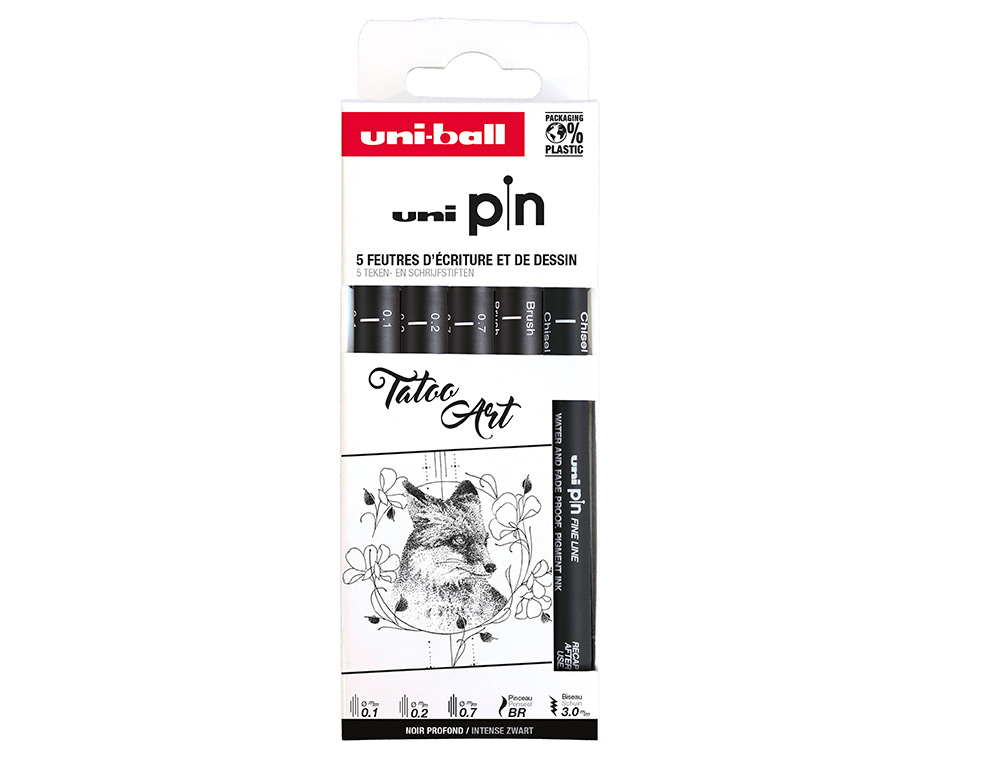 POCHETTE UNI-BALL 5 FEUTRES POINTE CALIBREE 0.1 CS3200    COLORIS NOIR
