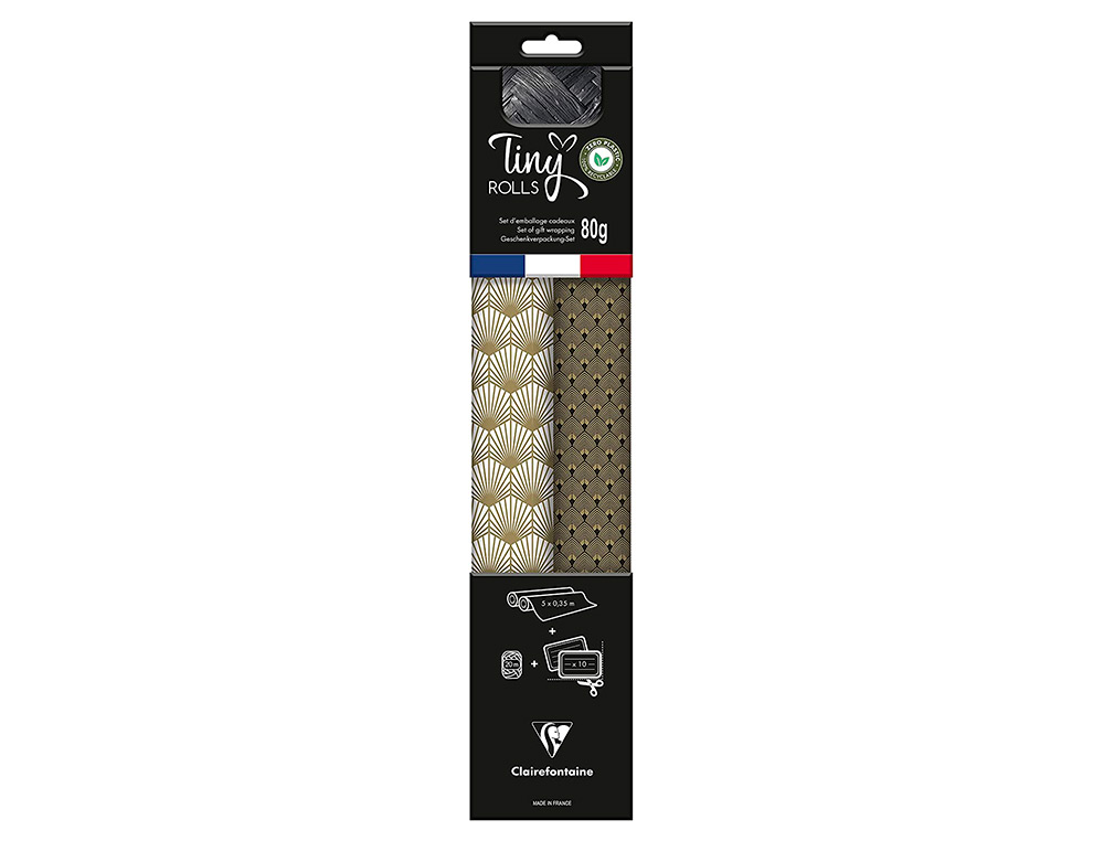 SET D'EMBALLAGE CADEAU PAON COMPOS  DE 2 ROULEAUX TINY    ROLLS 5MX0,35CM + 1 ROULEAU   BOLDUC 20M + 10  TIQUETTES