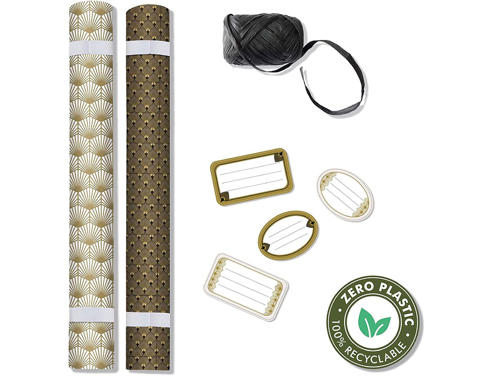 SET D'EMBALLAGE CADEAU PAON COMPOS  DE 2 ROULEAUX TINY    ROLLS 5MX0,35CM + 1 ROULEAU   BOLDUC 20M + 10  TIQUETTES