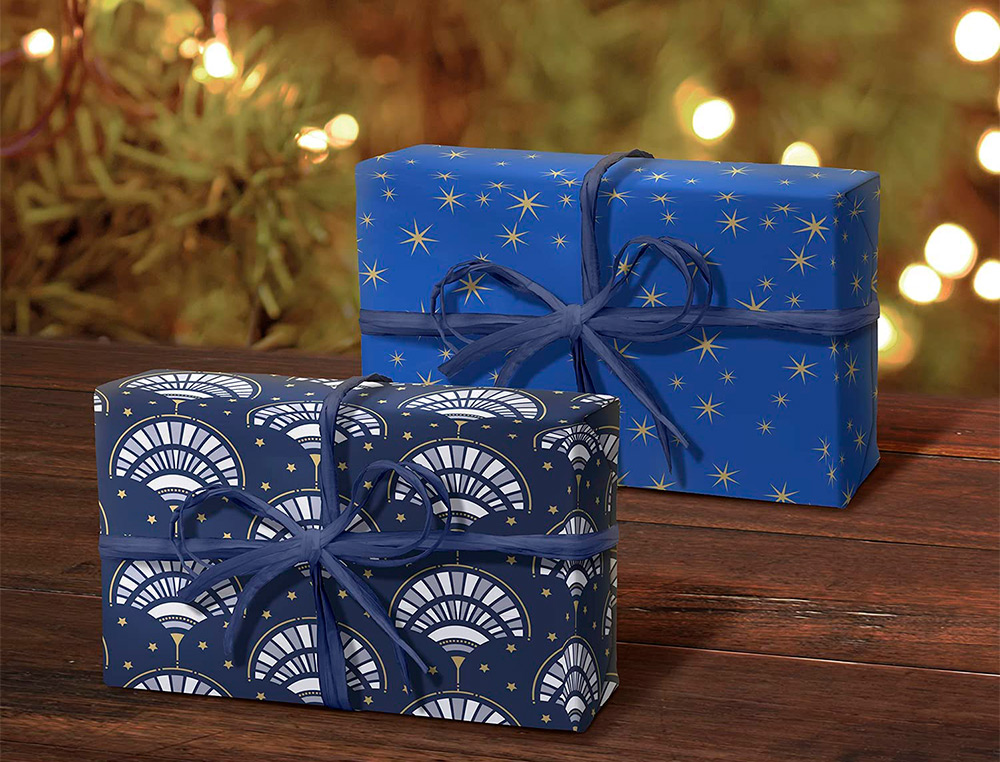 SET D'EMBALLAGE CADEAU  TOILE COMPOS  DE 2 ROULEAUX TINY    ROLLS 5MX0,35CM + 1 ROULEAU   BOLDUC 20M + 10  TIQUETTES