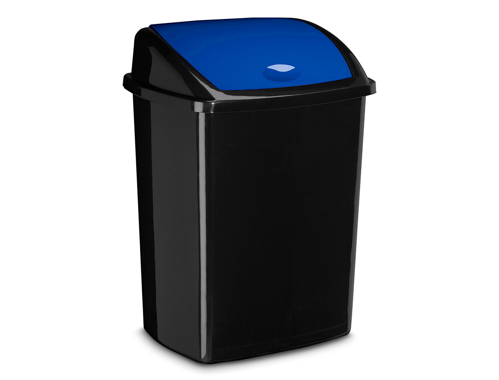 POUBELLE CEP PLASTIQUE A COUVERCLE BASCULANT 50L NOIR COUVERCLE BLEU