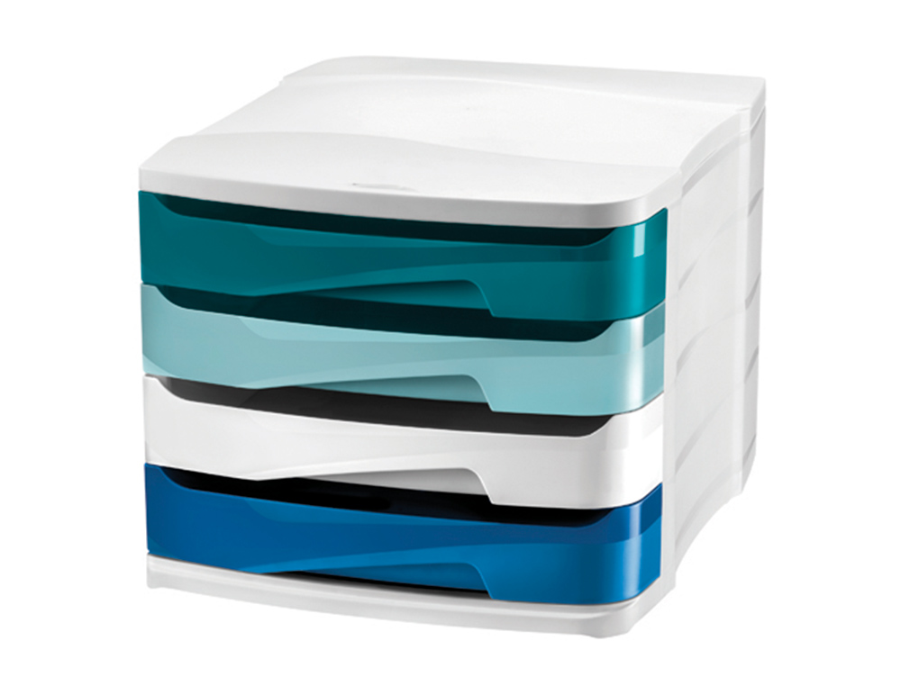 BLOC DE CLASSEMENT CEP RIVIERA  4 TIROIRS FORMAT     24X32CM SUPERPOSABLE BLANC /  BLEU