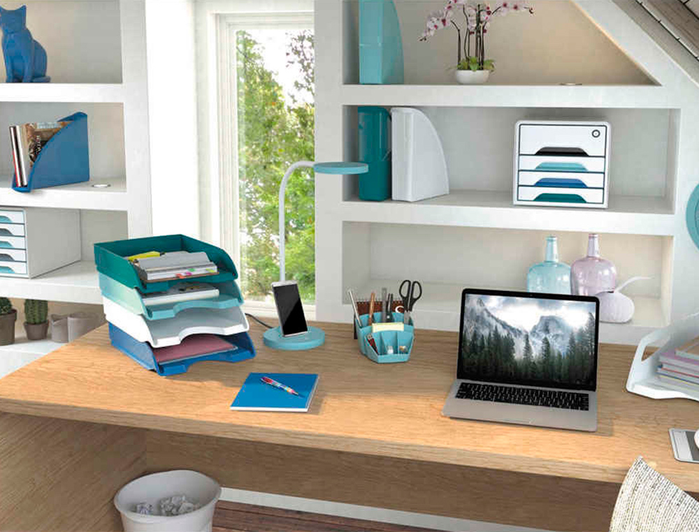 BLOC DE CLASSEMENT CEP RIVIERA  4 TIROIRS FORMAT     24X32CM SUPERPOSABLE BLANC /  BLEU