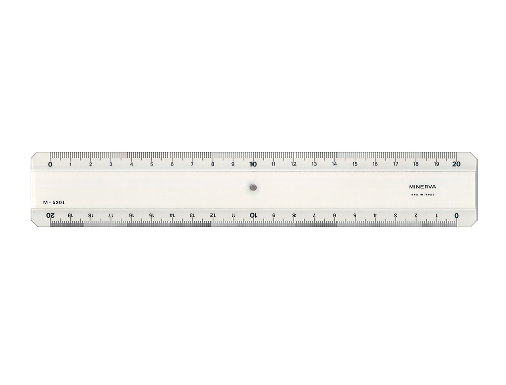 REGLE PLATE DOUBLE DECIMETRE MINERVA 2 BISEAUX 20 CM