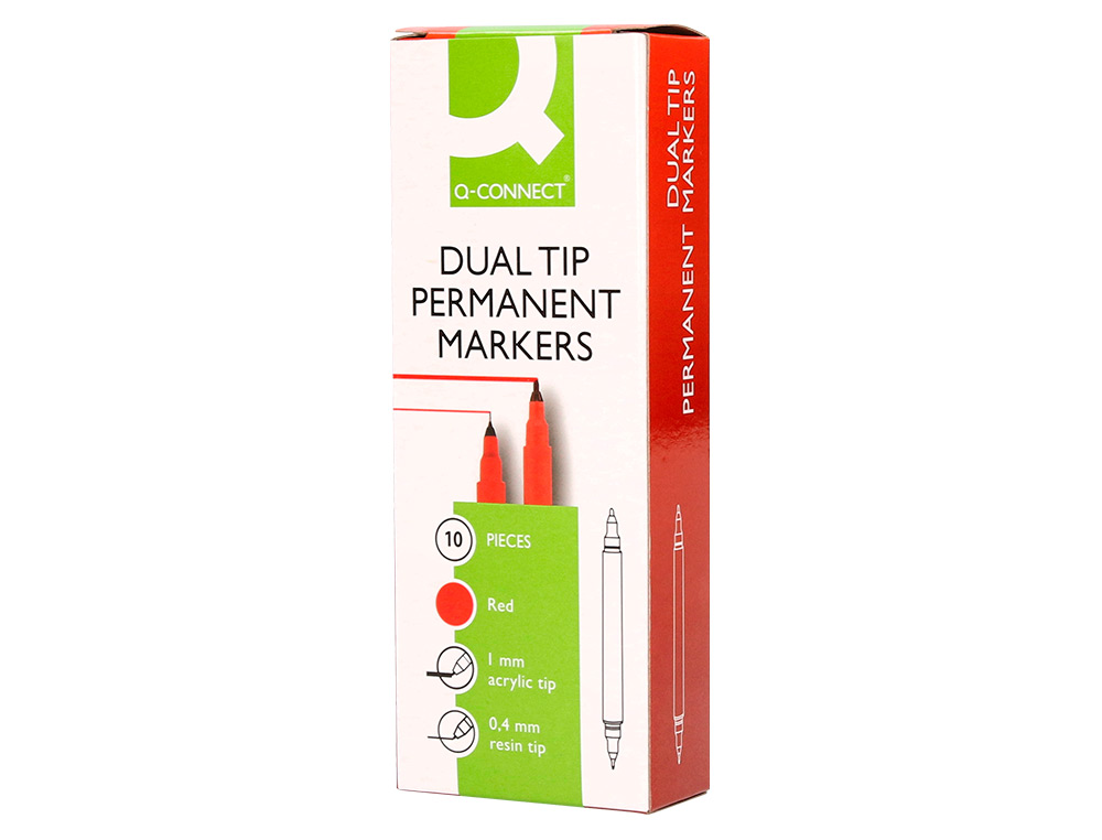 MARQUEUR PERMANENT Q-CONNECT POINTE DOUBLE 1MM  ET 0,4 MM  COLORIS ROUGE