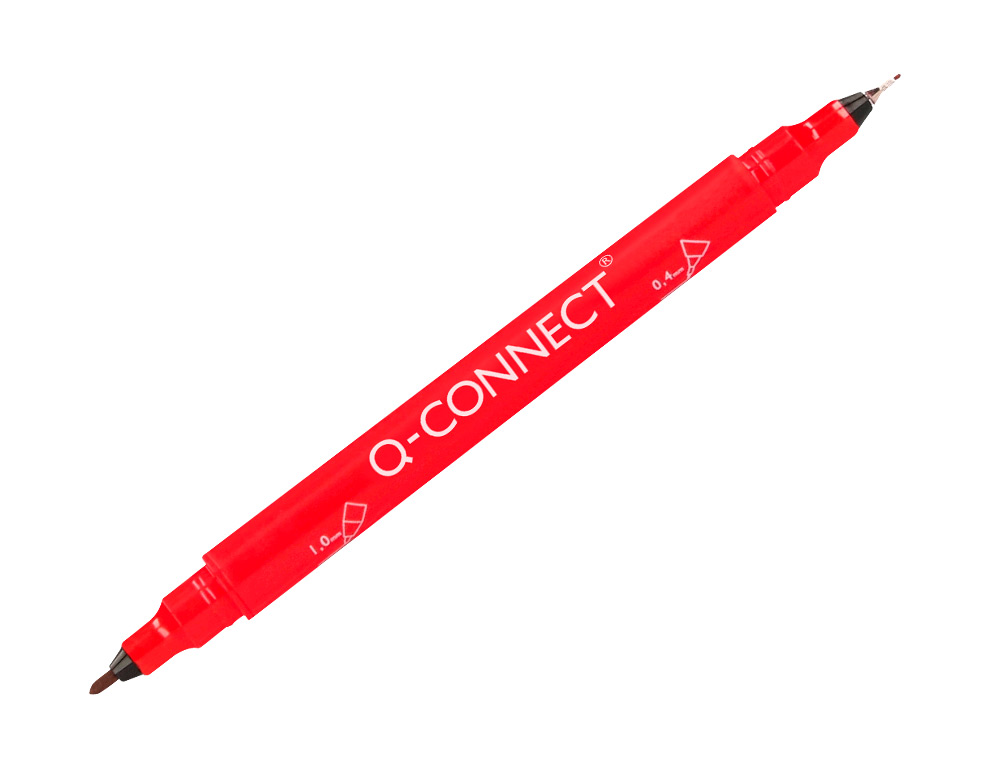 MARQUEUR PERMANENT Q-CONNECT POINTE DOUBLE 1MM  ET 0,4 MM  COLORIS ROUGE